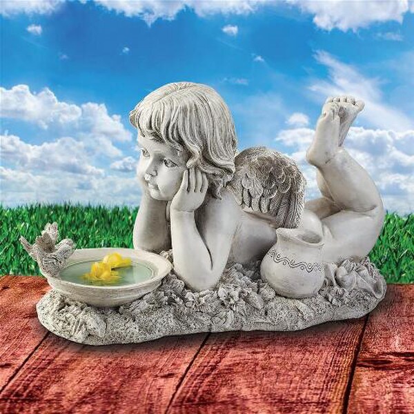 Summertime Reflections Cherub Garden Statue Bird Feeder Sculpture